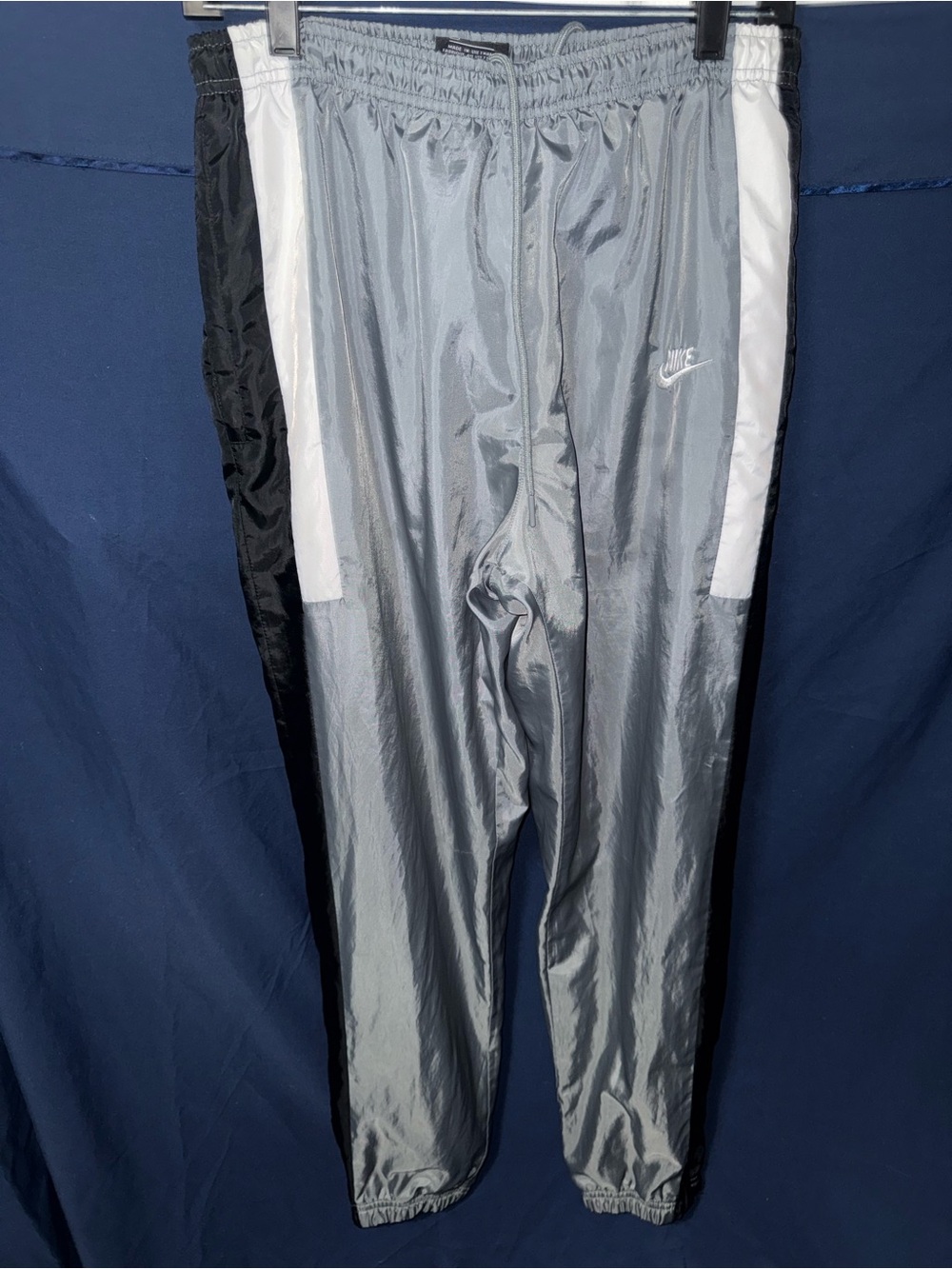 Nike Men’s Gray and Black Reflective Track Joggers with White Panels
